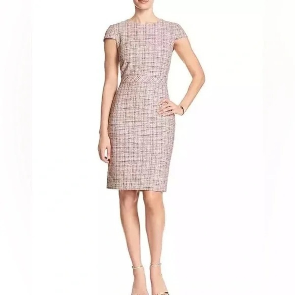 Banana Republic Women's Pink Tweed Midi Dress Size 6